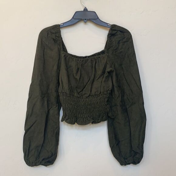 Line & Dot Carmen Cinched Waist Blouse in Olive - Picture 5 of 8